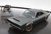 The 1968 Dodge “Super Charger” Charger Concept incorporates modern touches, including the new 1,000 horsepower “Hellephant” 426 Supercharged Mopar Crate HEMI® Engine, shown in background, to reimagine one of the most iconic vehicles ever built by FCA US.